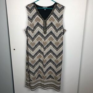 JM Collection Sleeveless Chevron Beaded Shift Dress Size 3X